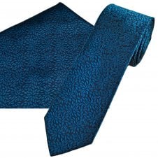Tresanti Navy & Petrol Blue Floral Pattern Men's Silk Tie & Pocket Square Handkerchief Set