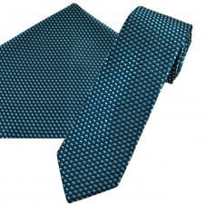 Tresanti Navy, Petrol Blue & Silver Geometric Pattern Men's Silk Tie & Pocket Square Handkerchief Set