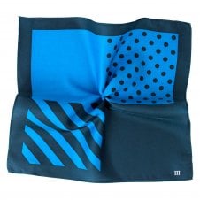 Tresanti Navy & Royal Blue 4-Way Plain, Spots & Stripes Printed Silk Pocket Square Handkerchief
