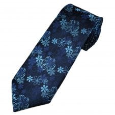 Tresanti Navy & Shades of Blue Floral Pattern Men's Silk Designer Tie