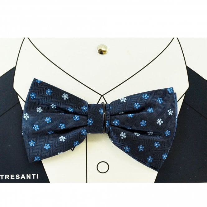 Tresanti Navy & Shades of Blue Flower Pattern Men's Silk Bow Tie
