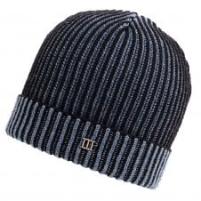 Tresanti Navy & Slate Blue Ribbed Beanie Hat with Metal Tresanti Logo