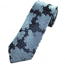 Tresanti Navy with Shades of Blue Paisley & Dot Pattern Men's Silk Designer Tie