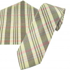 Tresanti Pale Yellow, Black, Pink & Blue Checked Men's Designer Silk Tie & Pocket Square Handkerchief Set
