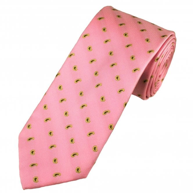 Tresanti Pink & Beige Paisley Patterned Men's Silk Tie