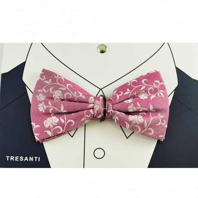 Tresanti Pink & Silver Flower & Vine Pattern Silk Men's Bow Tie