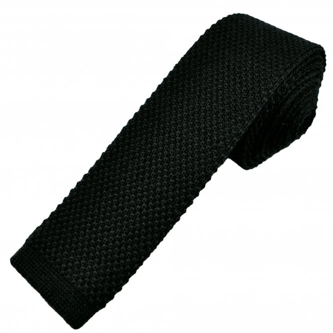 Tresanti Plain Black Wool Knitted Skinny Tie