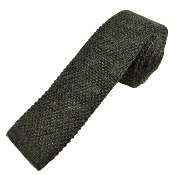 Tresanti Plain Grey Wool Knitted Skinny Tie