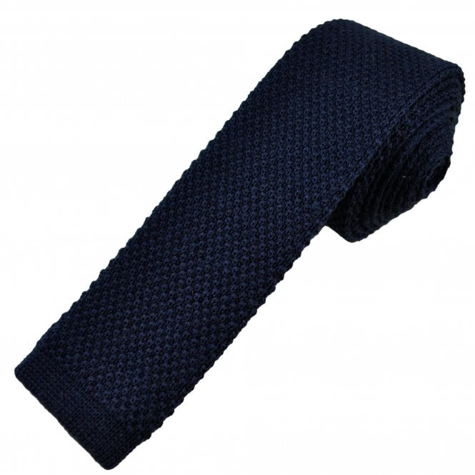 Tresanti Plain Navy Blue Wool Knitted Skinny Tie