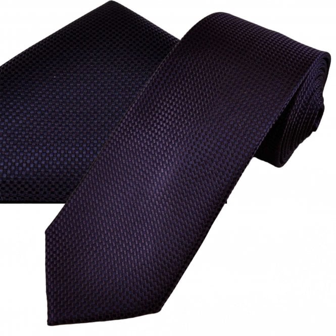 Tresanti Plum Micro Check Men's Tie & Pocket Square Handkerchief Set