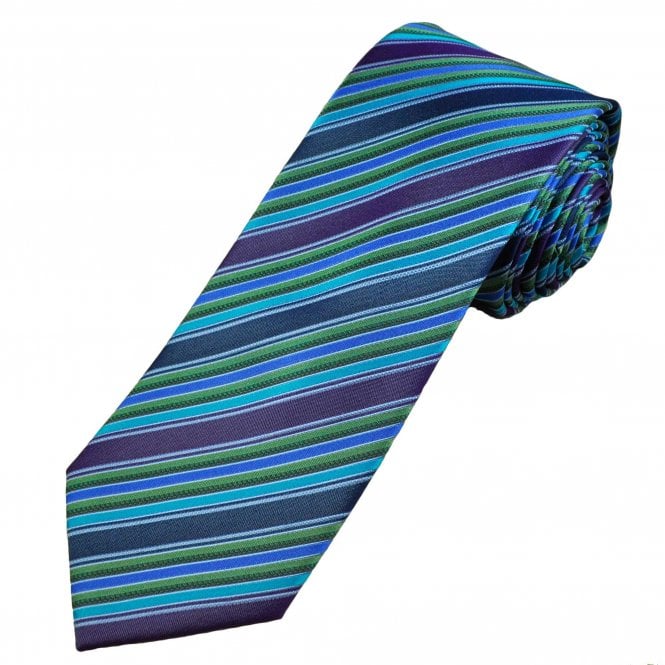 Tresanti Plum, Navy Blue, Green, Turquoise & Silver Stripe Men's Silk Tie