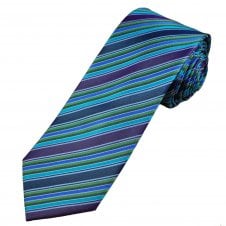 Tresanti Plum, Navy Blue, Green, Turquoise & Silver Stripe Men's Silk Tie