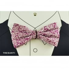 Tresanti Raspberry & Silver Floral Pattern Silk Men's Bow Tie