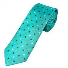 Tresanti Reale Aqua Blue, Plum, Navy, White & Lime Green Polka Dot Spot Men's Silk Tie
