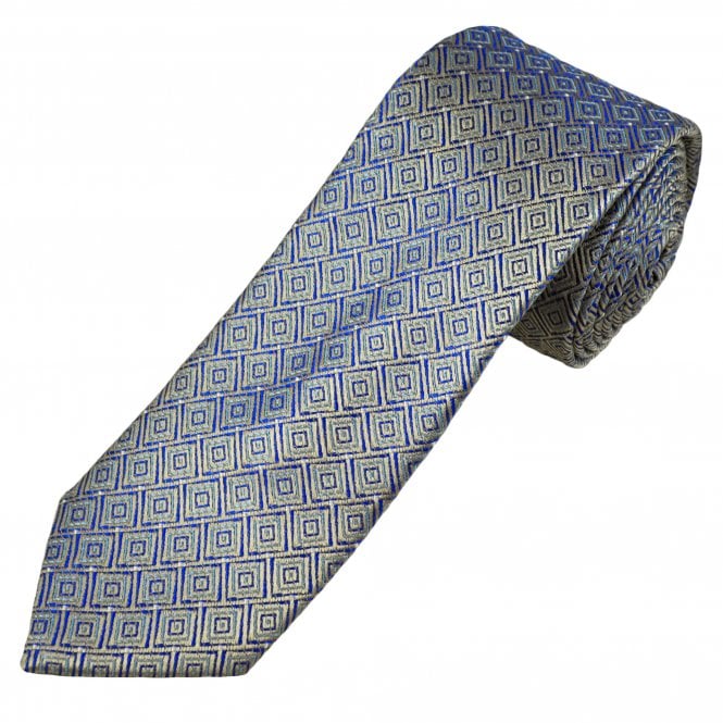 Tresanti Reale Beige, Royal Blue, Blue & White Diamonds Pattern Men's Silk Tie