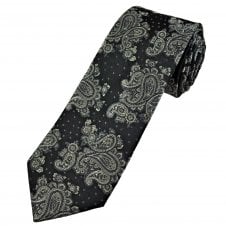 Tresanti Reale Black, Beige, Silver & Grey Paisley & Dots Pattern Men's Silk Tie