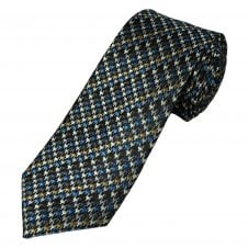 Tresanti Reale Black, Blue, Brown, Grey, Gold & Ivory Houndstooth Patterned Men's Silk Tie