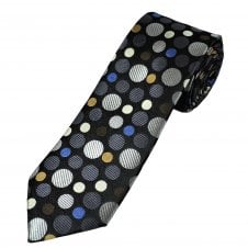 Tresanti Reale Black, Blue, Gold, Silver, Grey & Beige Circles Patterned Men's Silk Tie