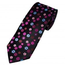 Tresanti Reale Black, Fuchsia, Brown, Blue & Pink Flower Patterned Men's Silk Tie