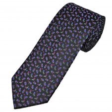 Tresanti Reale Black, Fuchsia Pink, Blue & Grey Ditsy Floral Pattern Men's Silk Tie