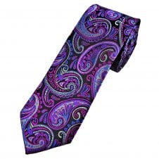 Tresanti Reale Black, Fuchsia Pink, Grey & Cobalt Blue Paisley Pattern Men's Silk Tie