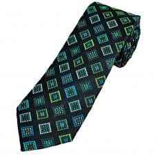 Tresanti Reale Black, Green, Bottle Green, Turquoise & Silver Diamond Pattern Men's Silk Designer Tie
