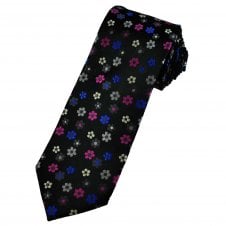 Tresanti Reale Black, Grey, Royal Blue, Fuchsia Pink & Silver Flower Patterned Men's Silk Tie