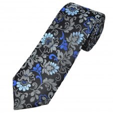 Tresanti Reale Black, Grey, Royal Blue & Powder Blue Pattern Men's Silk Tie