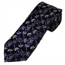 Tresanti Reale Black, Lilac, Grey & Silver Floral Pattern Men's Silk Designer Tie
