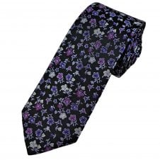 Tresanti Reale Black, Lilac, Purple, Fuchsia Pink & Silver Flower Pattern Men's Silk Tie
