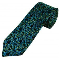 Tresanti Reale Black, Lime, Green, Teal & Turquoise Floral Pattern Men's Silk Designer Tie