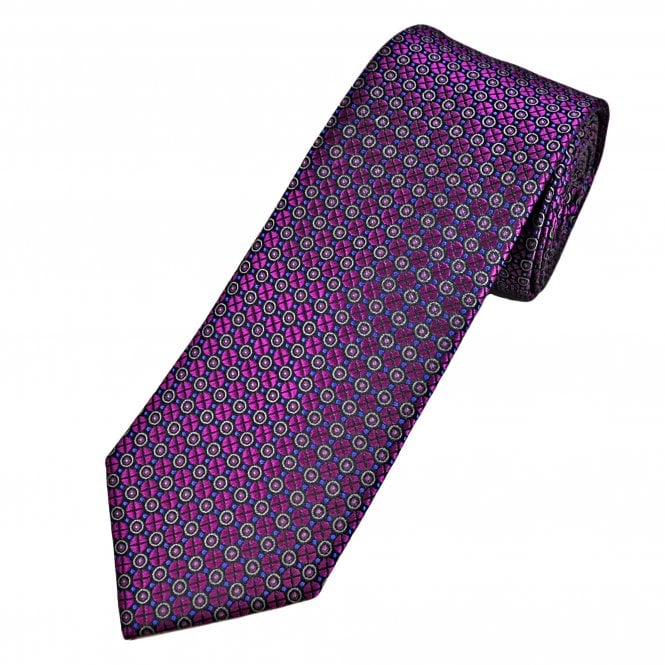 Tresanti Reale Black, Magenta, Grey & Steel Blue Circle Motif Pattern Men's Silk Tie