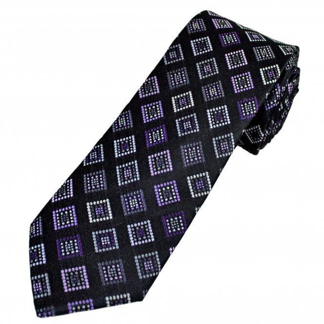 Tresanti Reale Black, Purple, Lilac, Silver & Grey Diamond Pattern Men's Silk Designer Tie