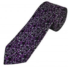 Tresanti Reale Black, Purple, Lilac, Silver & White Floral Pattern Men's Silk Designer Tie