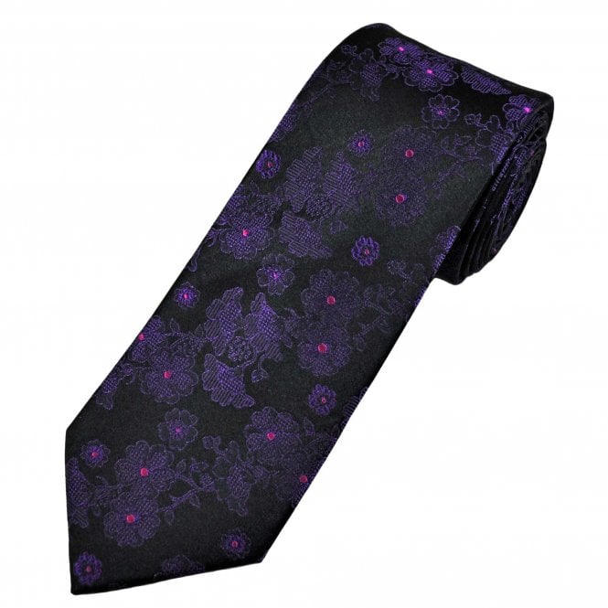 Tresanti Reale Black, Purple & Pink Floral Pattern Men's Silk Tie