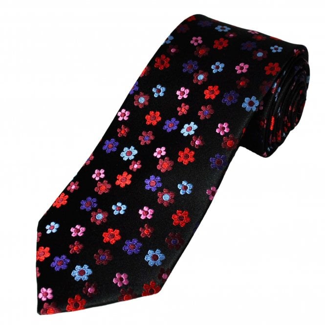 Tresanti Reale Black, Red, Blue, Purple, Pink & Burgundy Flower Patterned Men's Silk Tie