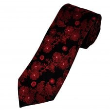 Tresanti Reale Black, Red & Pink Flower Patterned Silk Designer Tie