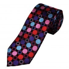 Tresanti Reale Black, Red, Pink, Fuchsia Pink, Purple, Sky Blue & Burgundy Circles Patterned Silk Designer Tie