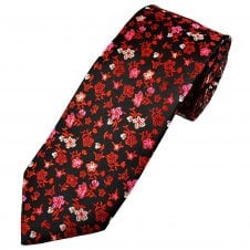 Tresanti Reale Black, Red, White & Pink Flower Patterned Men's Silk Tie
