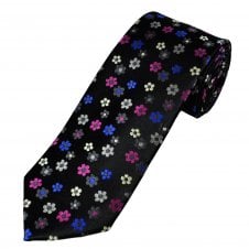 Tresanti Reale Black, Royal Blue, Grey, Fuchsia Pink & Ivory Flower Patterned Men's Silk Tie