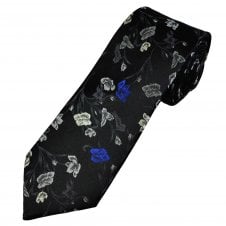 Tresanti Reale Black, Royal Blue, Ivory & Grey Flower Pattern Men's Silk Tie