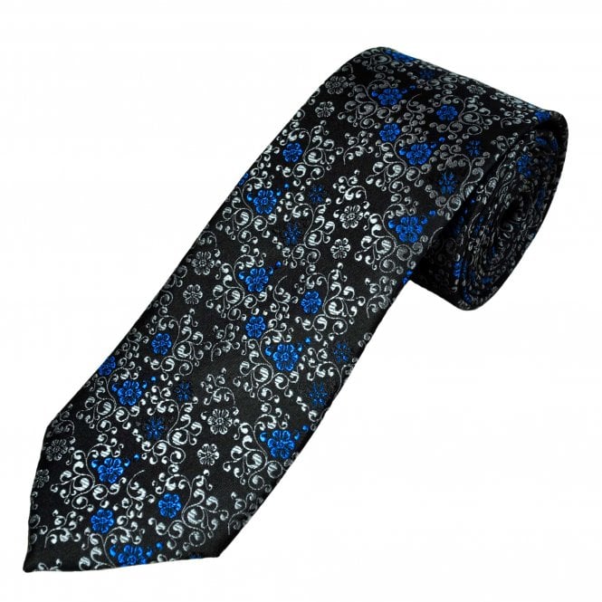 Tresanti Reale Black, Royal Blue & Silver Grey Patterned Men's Silk Tie