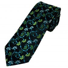 Tresanti Reale Black, Turquoise, Green & Silver Floral Pattern Men's Silk Designer Tie