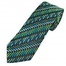 Tresanti Reale Black, Turquoise, Green & Silver Zig Zag Pattern Men's Silk Designer Tie