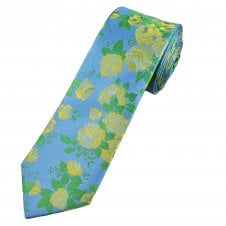 Tresanti Reale Blue, Green & Yellow Roses Flower Patterned Men's Silk Tie
