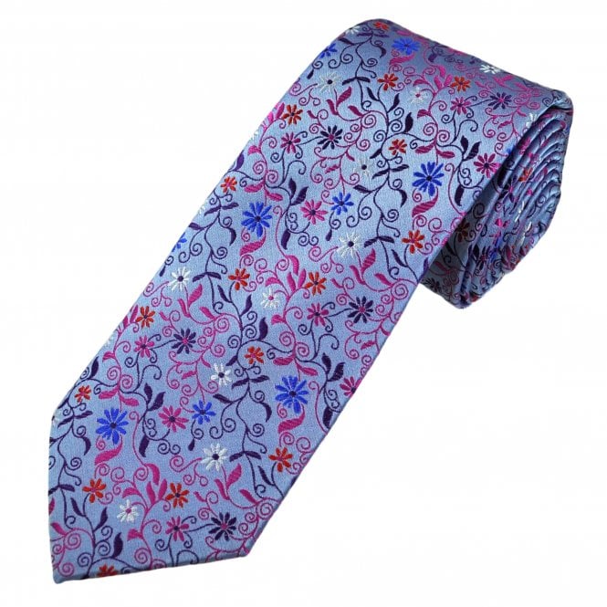Tresanti Reale Blue, Pink, Purple, Red, Royal Blue & White Floral Pattern Men's Silk Designer Tie