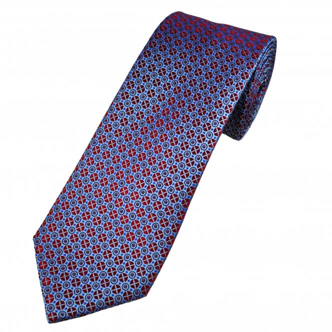 Tresanti Reale Blue, Royal Blue & Red Circle Motif Patterned Silk Men's Designer Tie