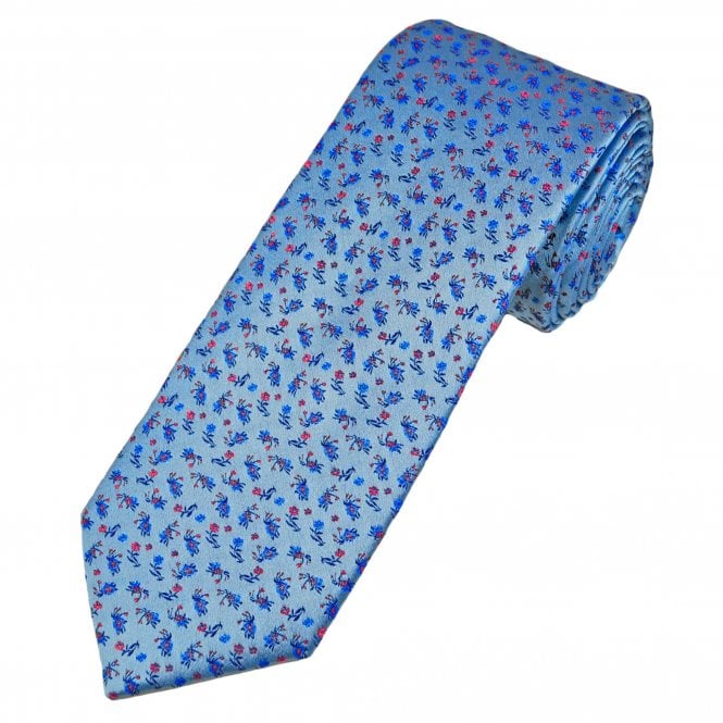 Tresanti Reale Blue, Royal Blue, Red & Purple Ditsy Floral Pattern Men's Silk Tie