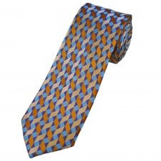 Tresanti Reale Blue, Royal Blue, Rust Orange & Silver Checked Men's Silk Tie