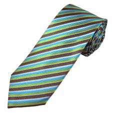 Tresanti Reale Brown, Lime Green, Turquoise & Light Blue Striped Men's Silk Designer Tie